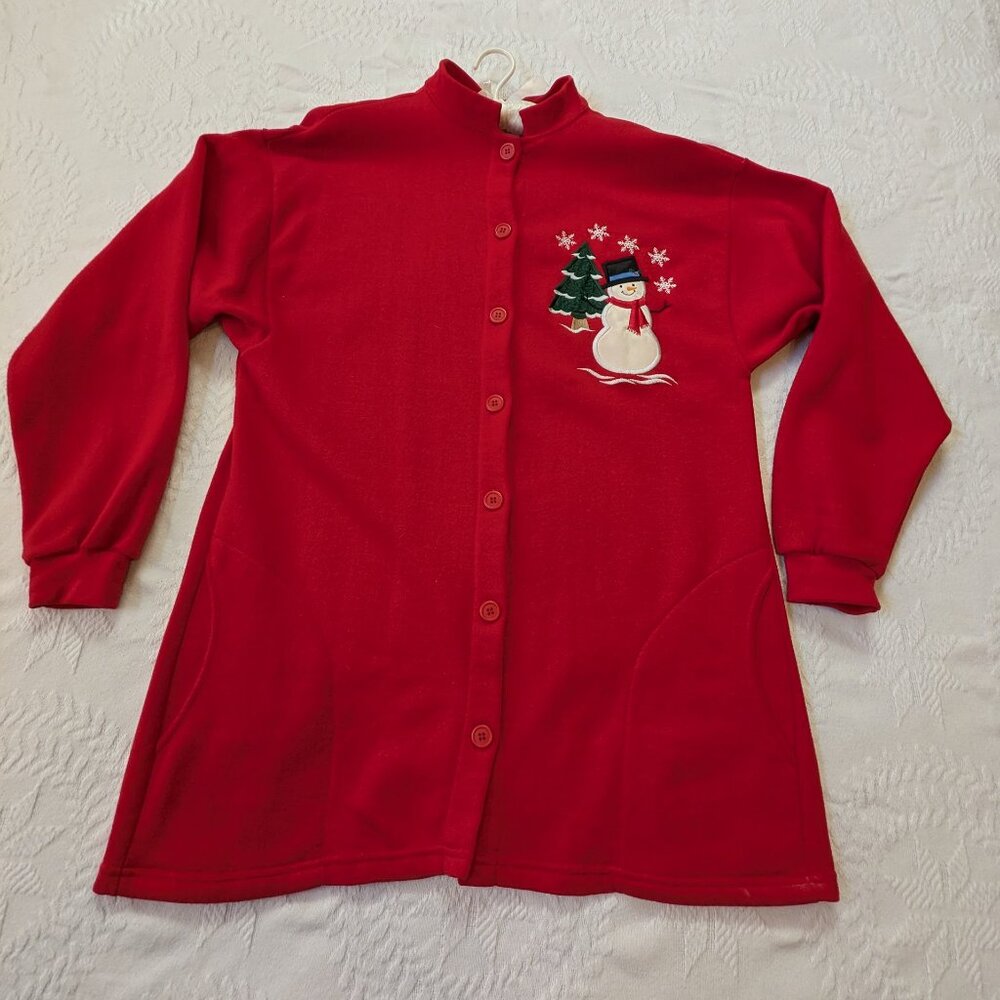 Vintage Pleasant Shade Sweatshirt Coat with Snowman Applique